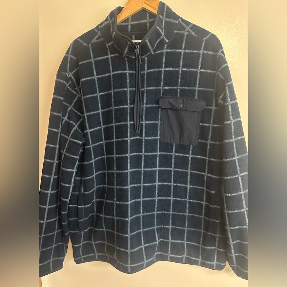 Men's Navy Grid Pattern Zip-Up Sweater